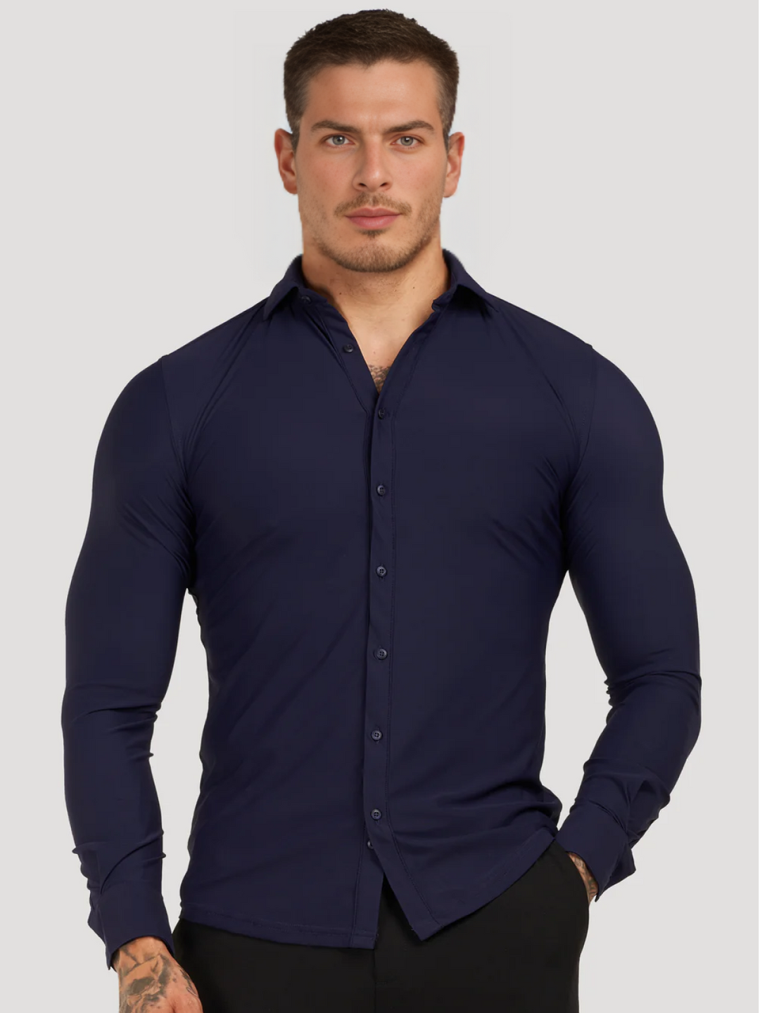 Camisa clásica elástica celeste