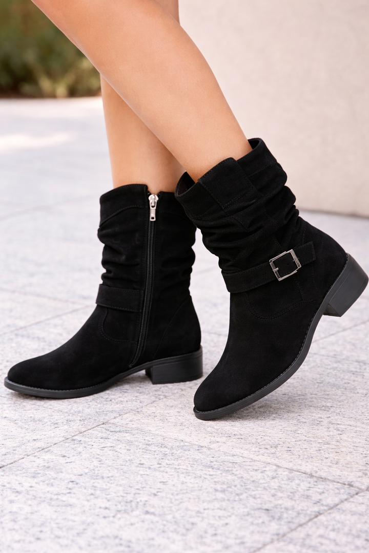 Elena | Botas acolchadas de aspecto ante hasta la mitad de la pantorrilla para mujeres