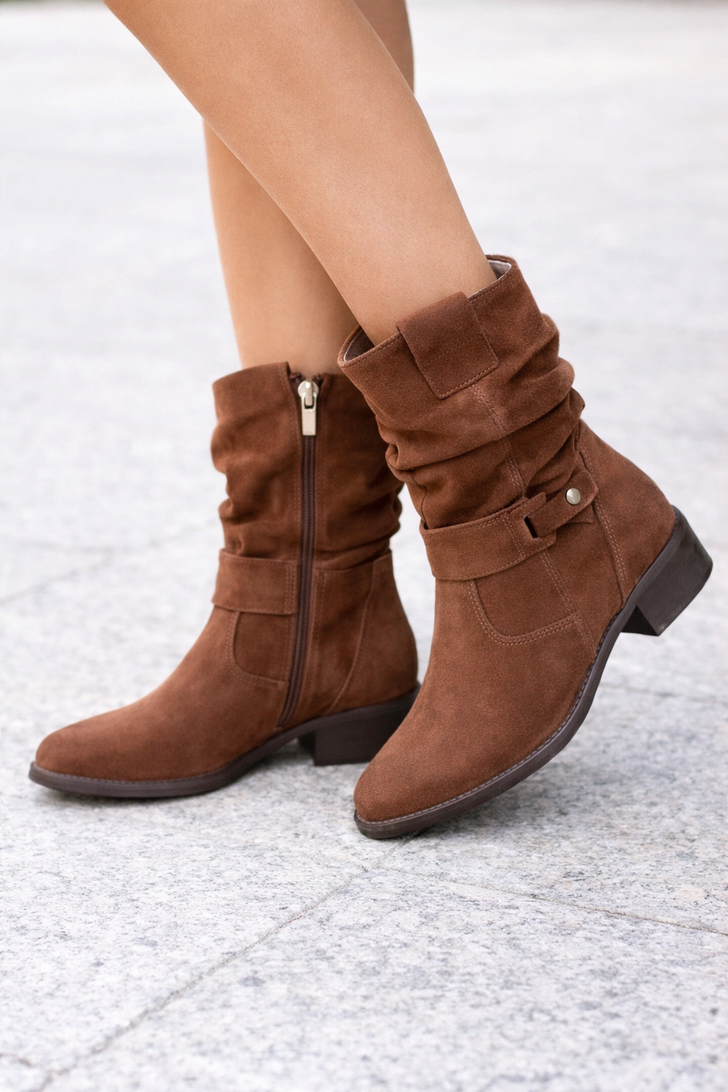 Elena | Botas acolchadas de aspecto ante hasta la mitad de la pantorrilla para mujeres