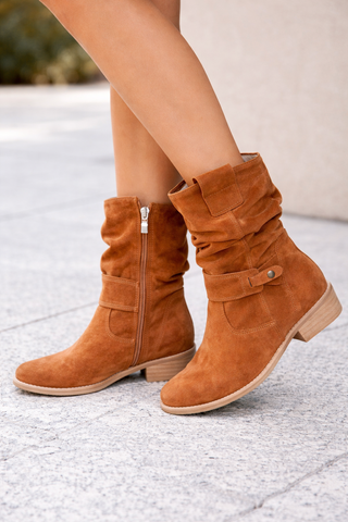 Elena | Botas acolchadas de aspecto ante hasta la mitad de la pantorrilla para mujeres